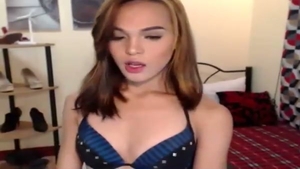 sexy asian shemale Masturbates Her Hard rod