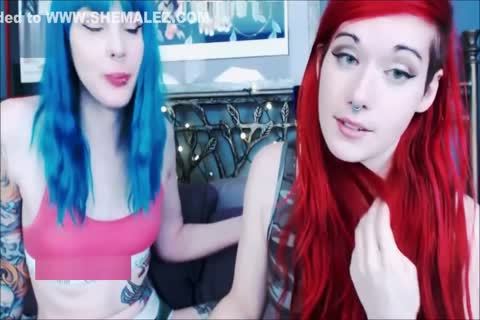 Blue Hair Tranny On Girl - Blue Hair Emo ladyboy nailing Her lesbo friend On cam : TS-Tube.net