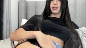 lengthy darksome Hair Transgirl Tugs Her monstrous wang On cam