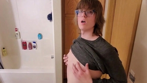 Trans girl Stephanie Sprays biggest goo flow All Over bathroom Floor
